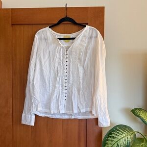 Maeve White Pleated Blouse with Button Detail